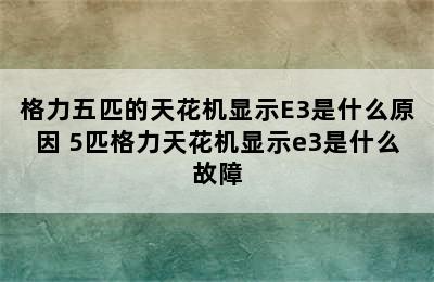 格力五匹的天花机显示E3是什么原因 5匹格力天花机显示e3是什么故障